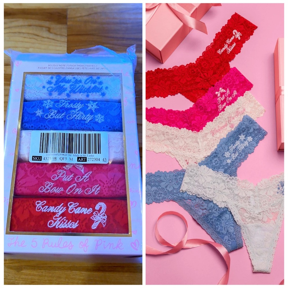PINK x LoveShackFancy Lace Thong 5 Pack NWT Medium Gift Set Sealed
